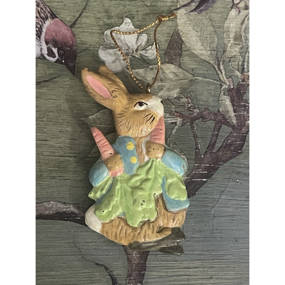 Vintage 1988 Peter Rabbit With Garden Vegetables Clay Christmas Ornament